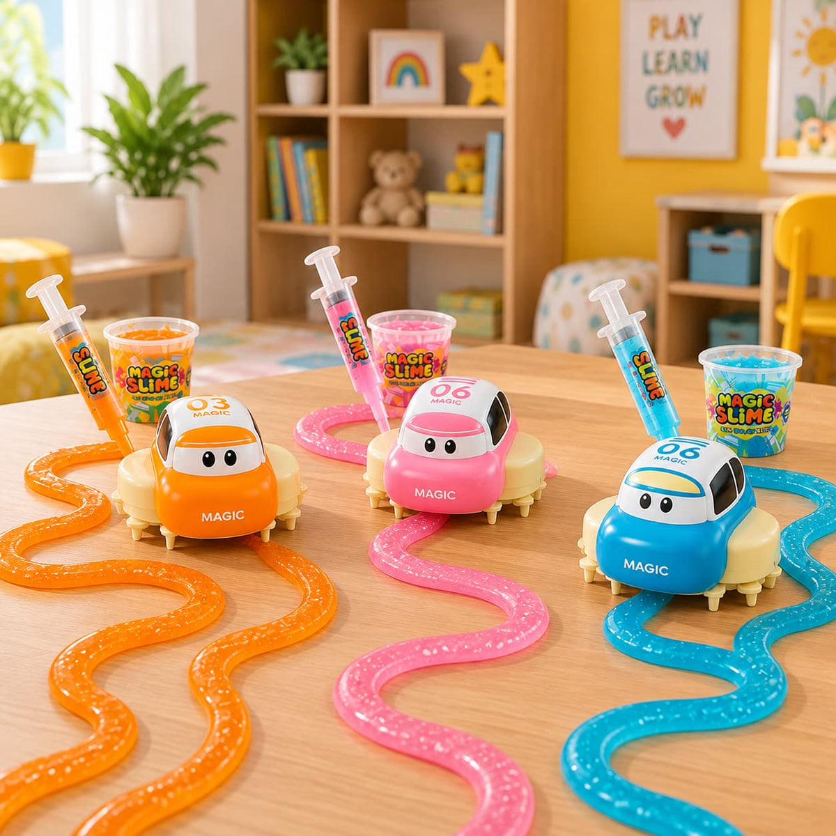 🎁✨👉Magic Slime Race Track Set – DIY Electric Car Adventure