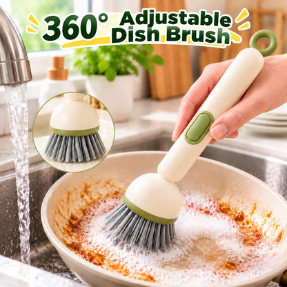 360° Rotating Soap Dispensing Dish Brush with Interchangeable Heads