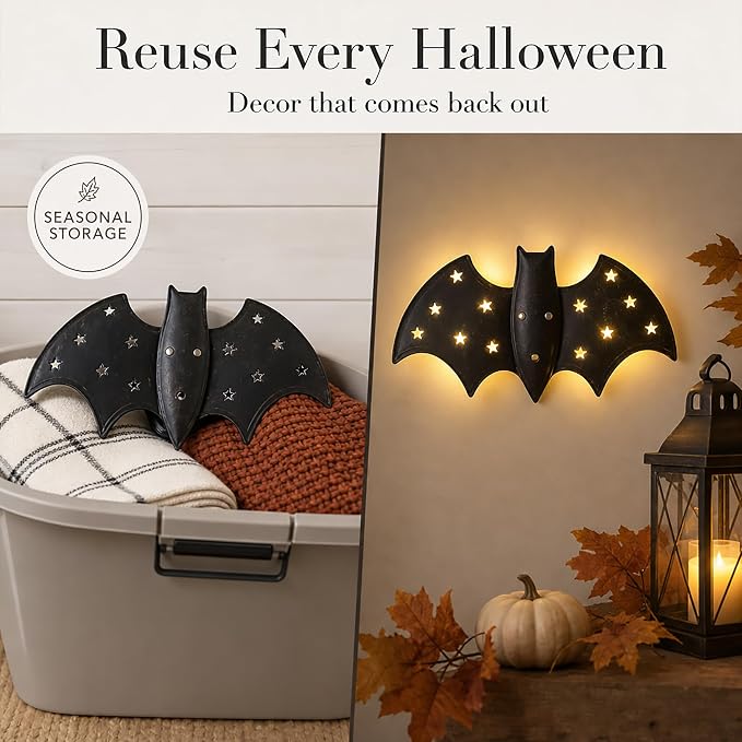 🦇 Glowing Bat Wall Decor | Lighted Halloween Wall Decoration