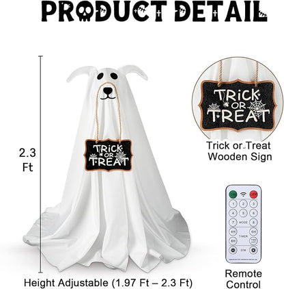 👻 Glowing Ghost Dog Halloween Door Decor with Trick or Treat Sign