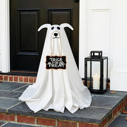 👻 Glowing Ghost Dog Halloween Door Decor with Trick or Treat Sign