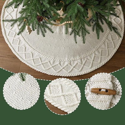 Diamond-Edge Knitted Christmas Tree Skirt