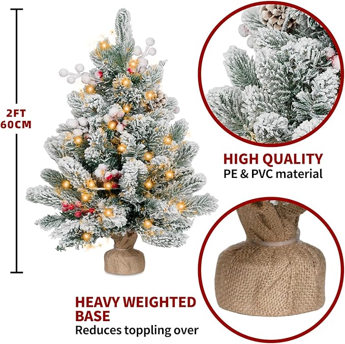 🎄 Pre-Lit Flocked Mini Christmas Tree ✨