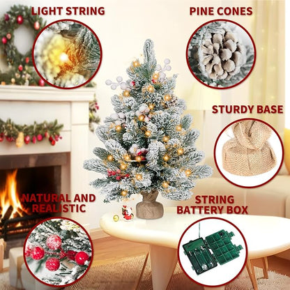 🎄 Pre-Lit Flocked Mini Christmas Tree ✨
