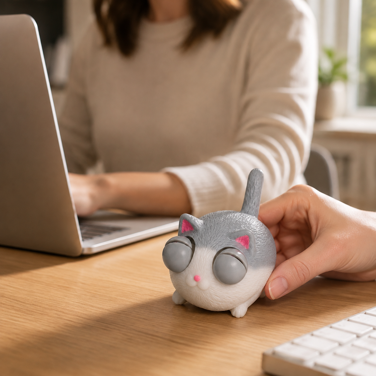 Funny Popping-Eyes Cat Squeeze Toy | Novelty Stress Relief Fidget for Office Desk & Coworker Gift