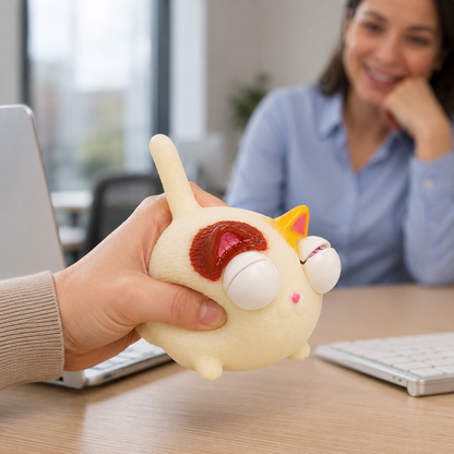 Funny Popping-Eyes Cat Squeeze Toy | Novelty Stress Relief Fidget for Office Desk & Coworker Gift