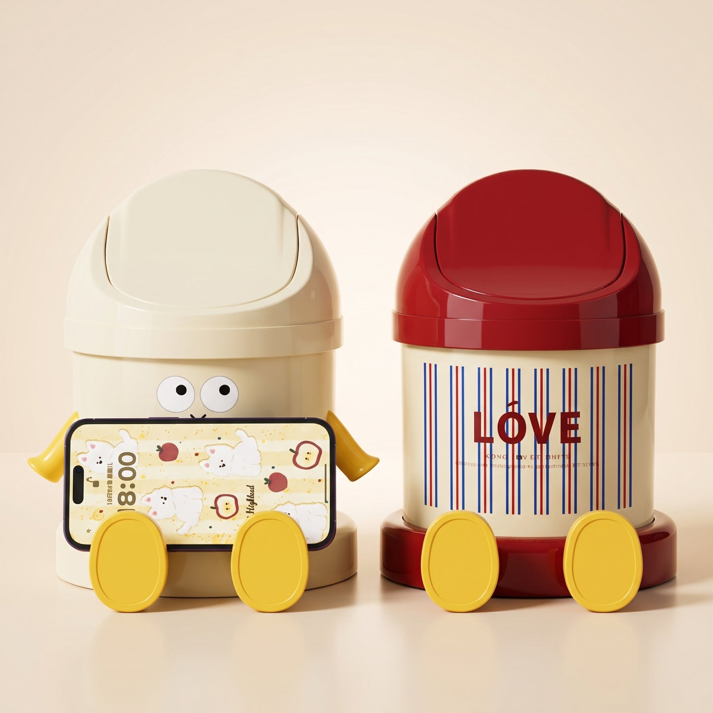 2-in-1 Mini Desk Trash Can & Phone Stand | Kawaii Office Desk Accessory