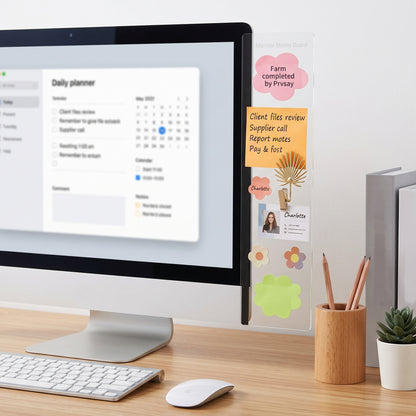 Transparent Acrylic Monitor Memo Board | Computer Side Sticky Note Holder for Office Desk
