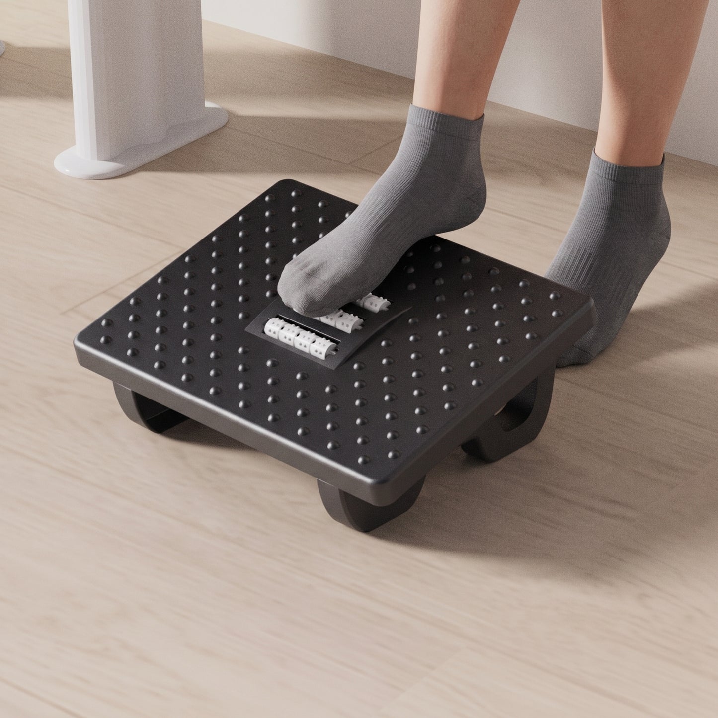 Ergonomic Under-Desk Footrest with Roller Texture | Non-Slip Slanted Office Stool