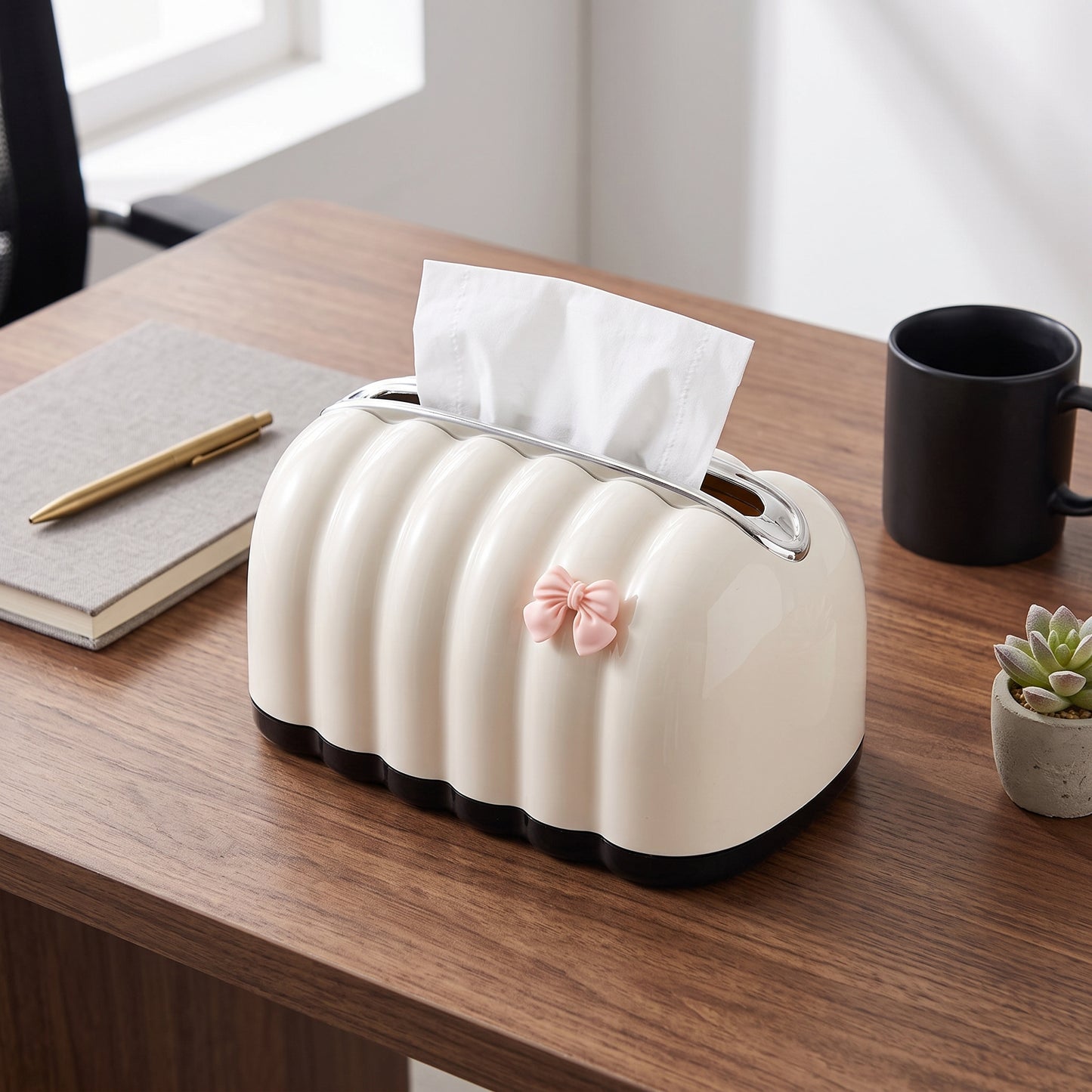 Retro Cream Tissue Box Cover | Spring-Loaded Desk Dispenser