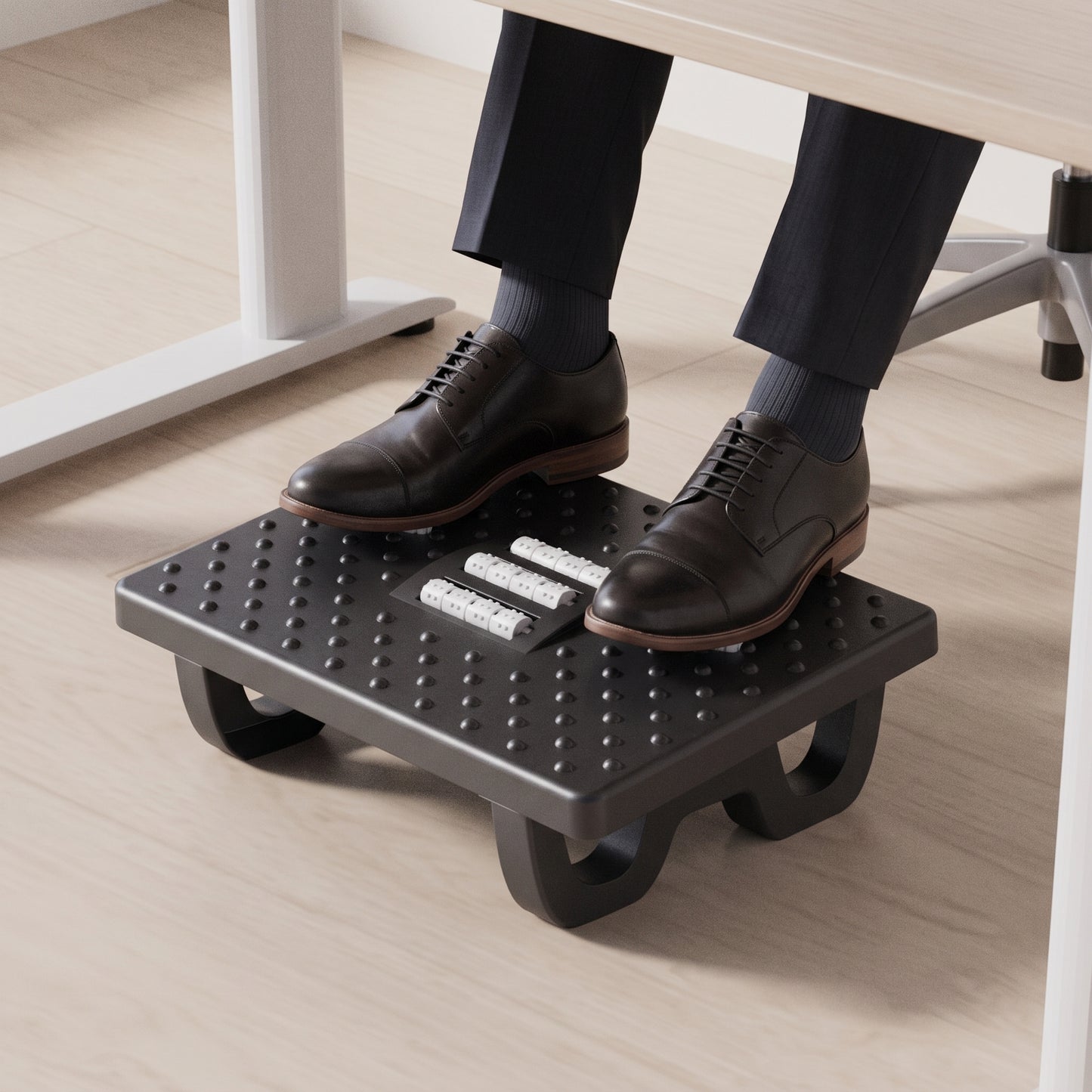 Ergonomic Under-Desk Footrest with Roller Texture | Non-Slip Slanted Office Stool