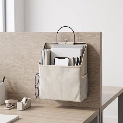 Hanging Canvas Storage Pocket with Metal Frame | Wall & Desk-Side Fabric Caddy
