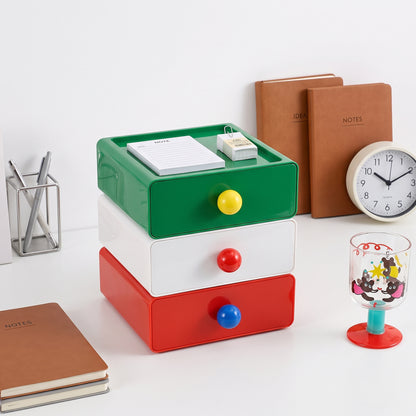 Stackable Desk Organizer Drawer with Round Handle | Dopamine Retro Storage Box for Office Accessories