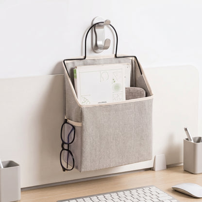 Hanging Canvas Storage Pocket with Metal Frame | Wall & Desk-Side Fabric Caddy