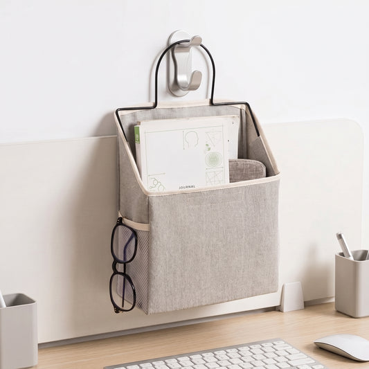 Hanging Canvas Storage Pocket with Metal Frame | Wall & Desk-Side Fabric Caddy
