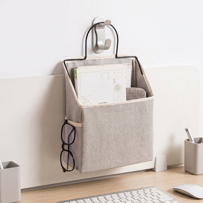 Hanging Canvas Storage Pocket with Metal Frame | Wall & Desk-Side Fabric Caddy