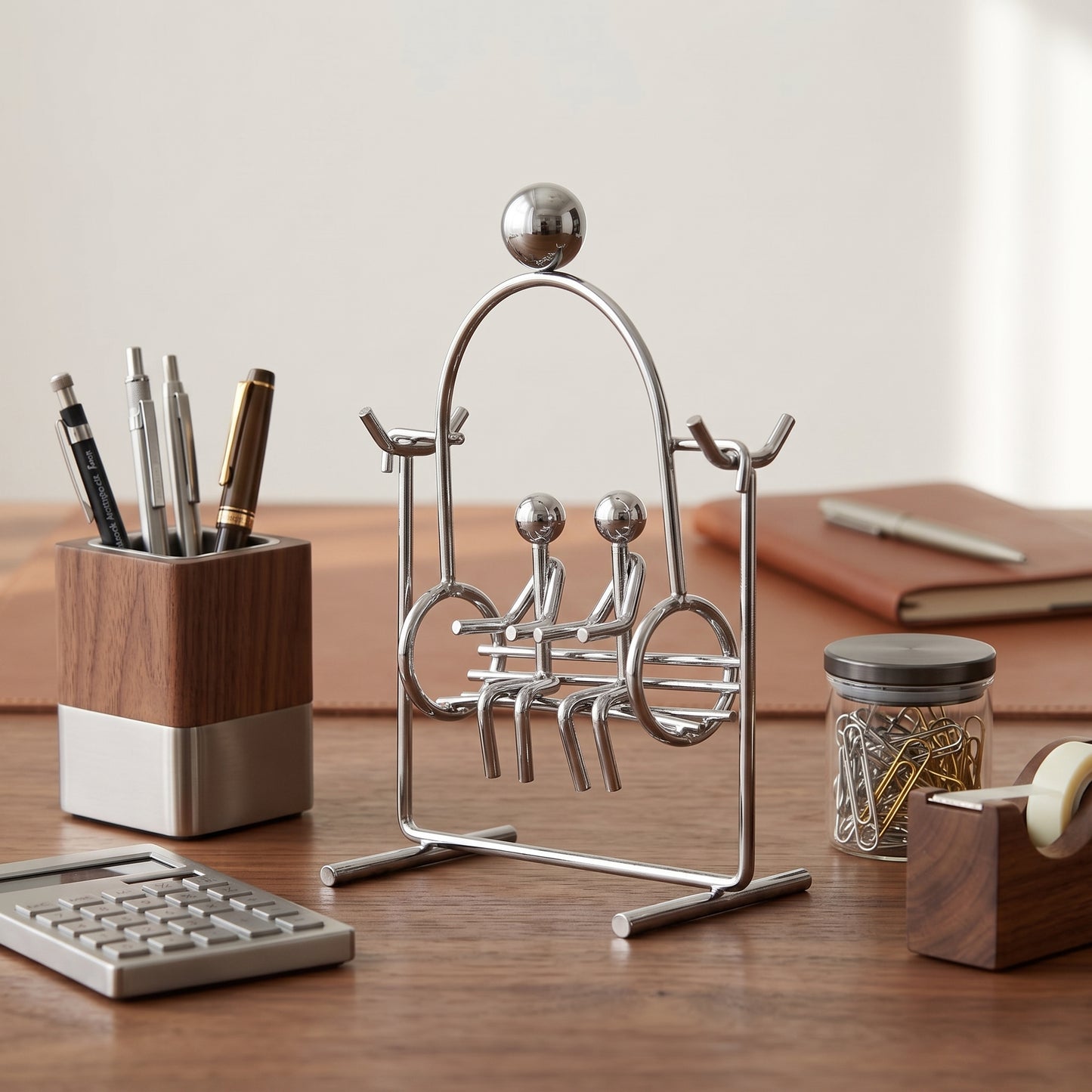 Kinetic Desk Balance Toy - Couple on Swing | Metal Physics Balance Perpetual Motion Sculpture Office Desk Accessory & Gift