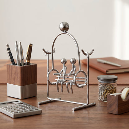 Kinetic Desk Balance Toy - Couple on Swing | Metal Physics Balance Perpetual Motion Sculpture Office Desk Accessory & Gift