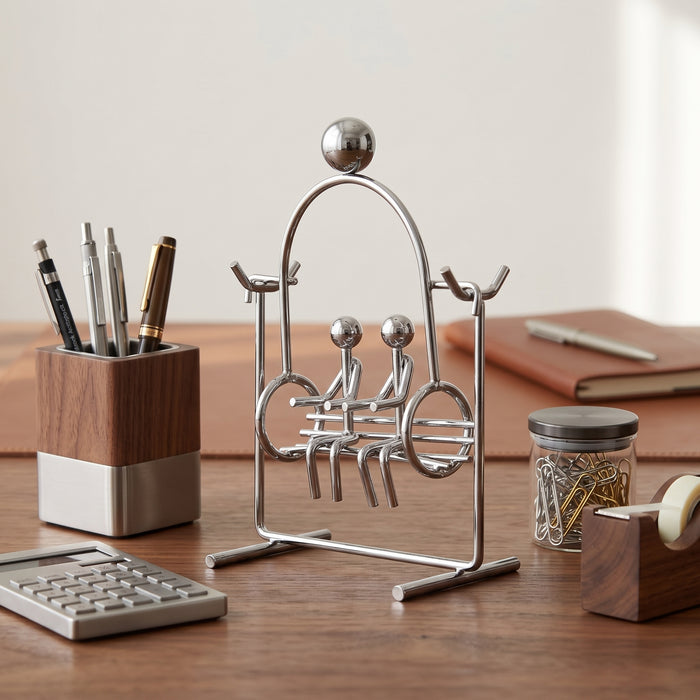 Kinetic Desk Balance Toy - Couple on Swing | Metal Physics Balance Perpetual Motion Sculpture Office Desk Accessory & Gift