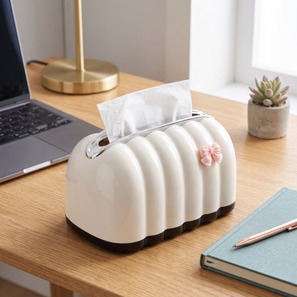 Retro Cream Tissue Box Cover | Spring-Loaded Desk Dispenser