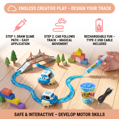 🎁✨👉Magic Slime Race Track Set – DIY Electric Car Adventure