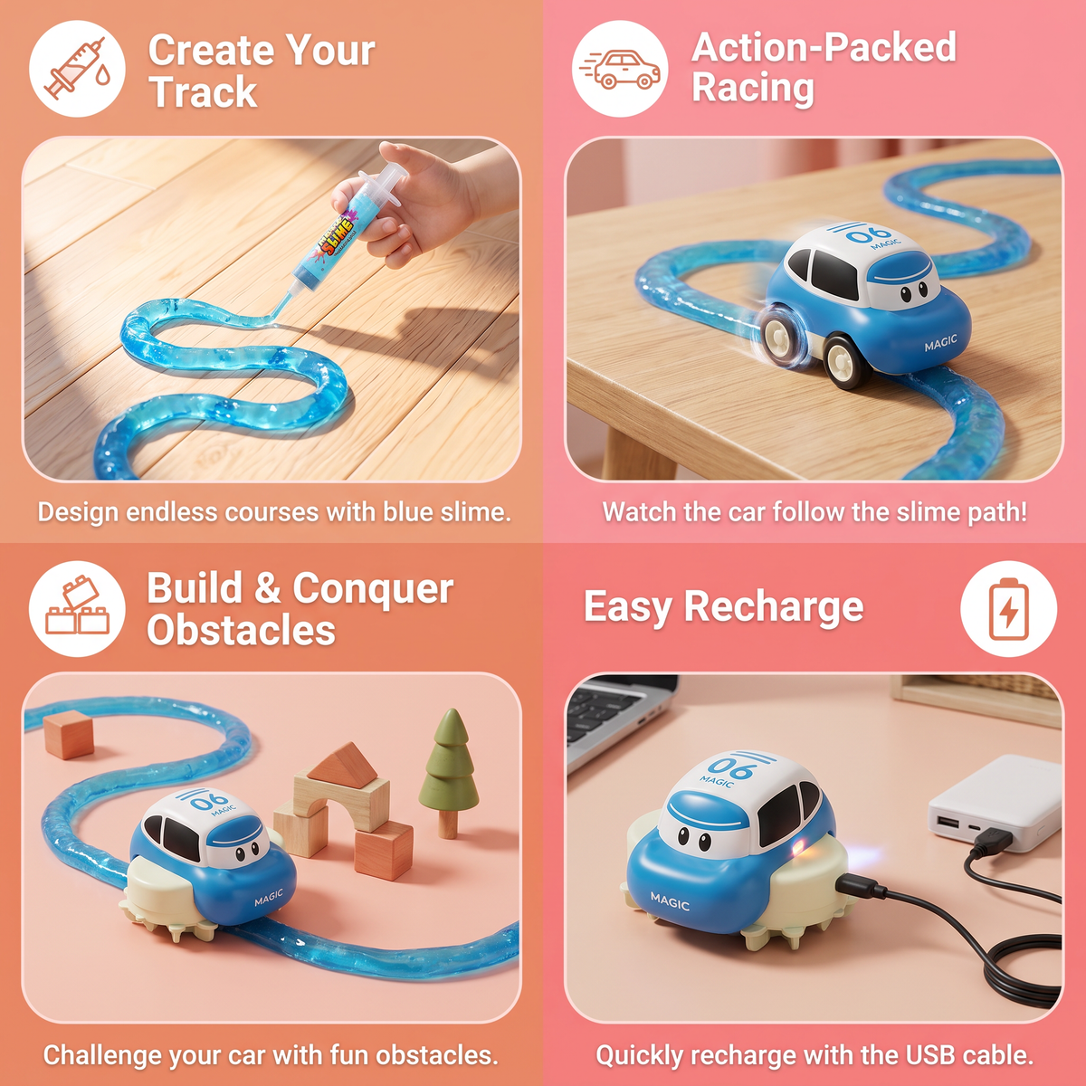 🎁✨👉Magic Slime Race Track Set – DIY Electric Car Adventure