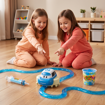 🎁✨👉Magic Slime Race Track Set – DIY Electric Car Adventure