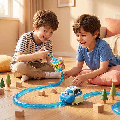 🎁✨👉Magic Slime Race Track Set – DIY Electric Car Adventure